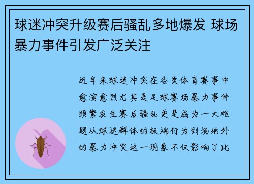 球迷冲突升级赛后骚乱多地爆发 球场暴力事件引发广泛关注